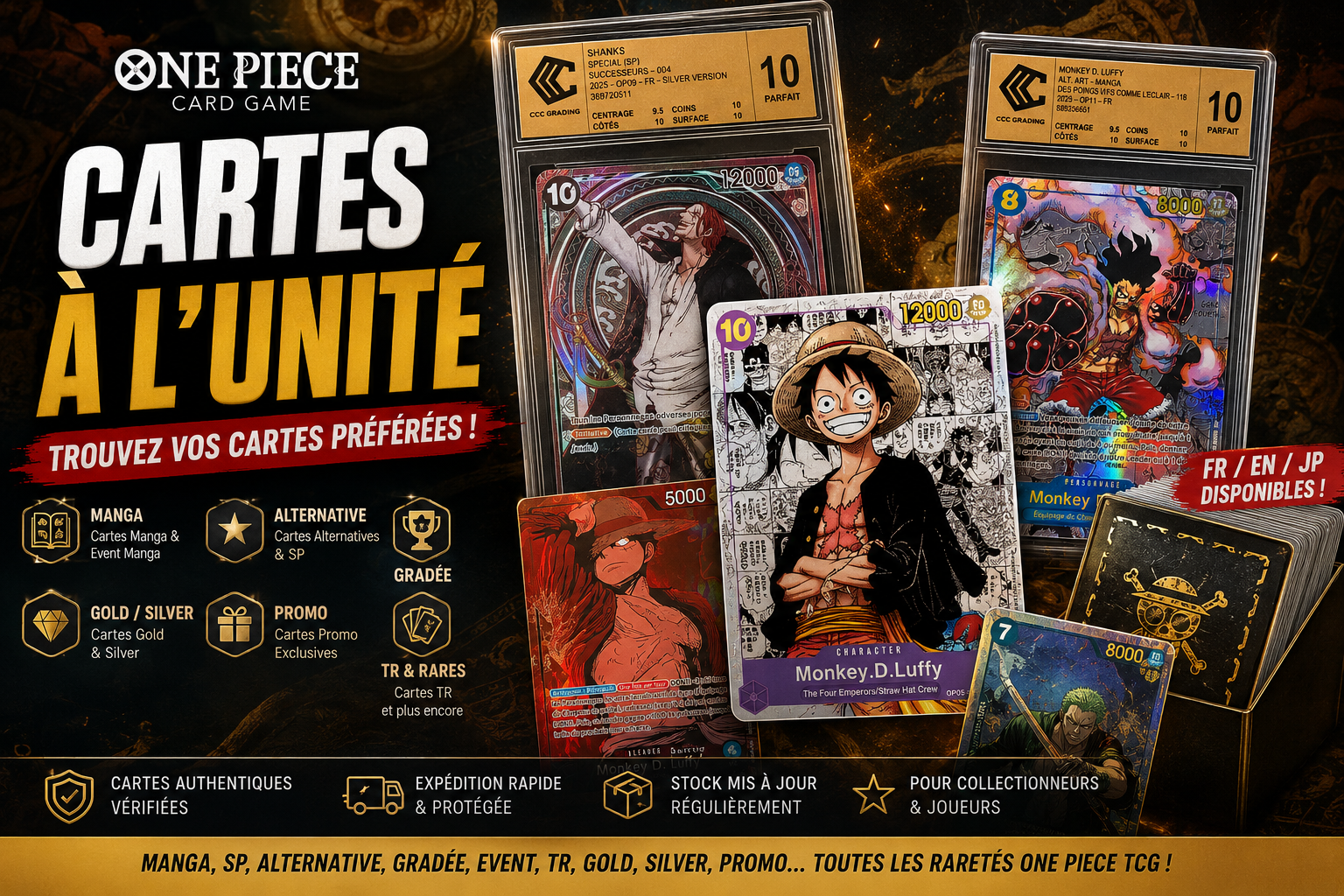 Cartes One Piece TCG à l’unité – Manga, SP, Alternatives, Gradées et Promos