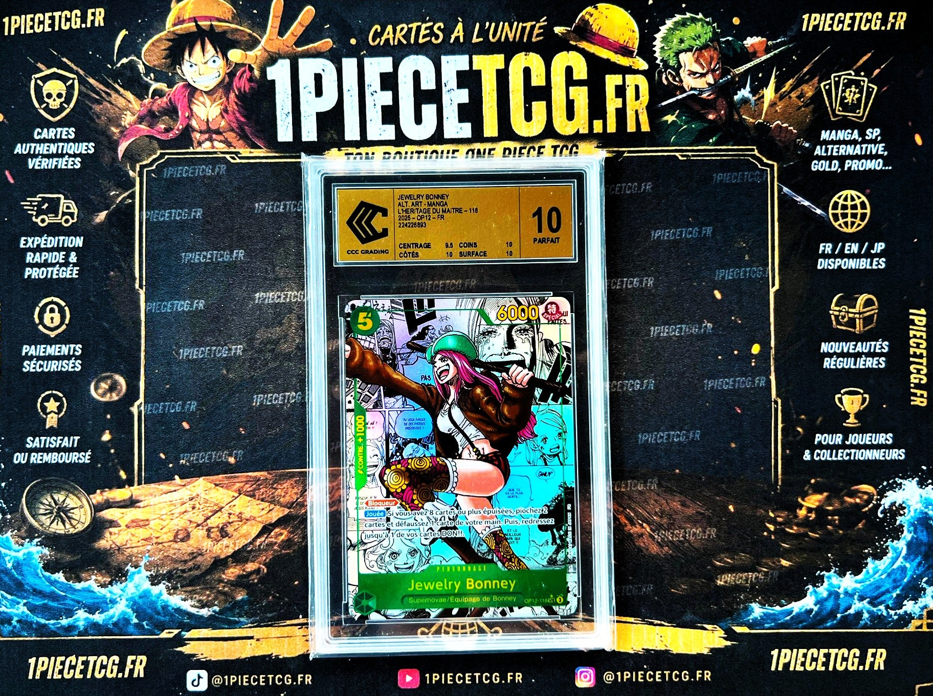 Jewelry Bonney OP12-118 V.3 Manga – Carte Gradée CCC 10 Gold – OP12 One Piece Card Game