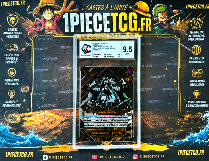 Marshall D. Teach OP09-093 V.1 SP Gold – Carte Gradée CCC 9.5 – One Piece Card Game OP12 L’Héritage du Maître