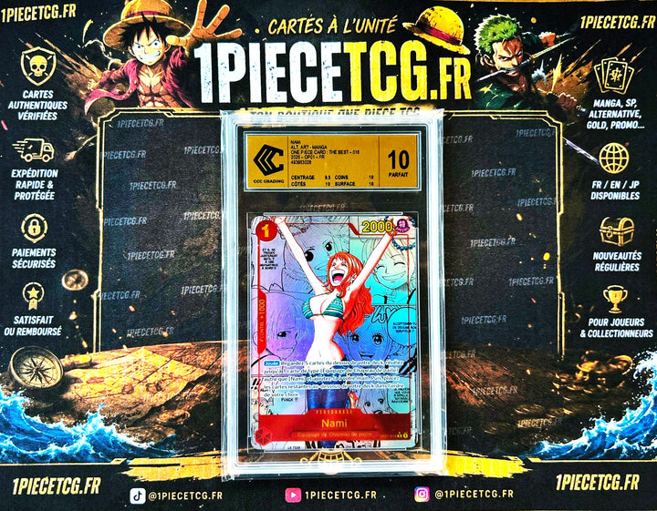 Nami OP01-016 Manga – Carte Gradée CCC 10 Gold – One Piece Card Game PRB01 The Best
