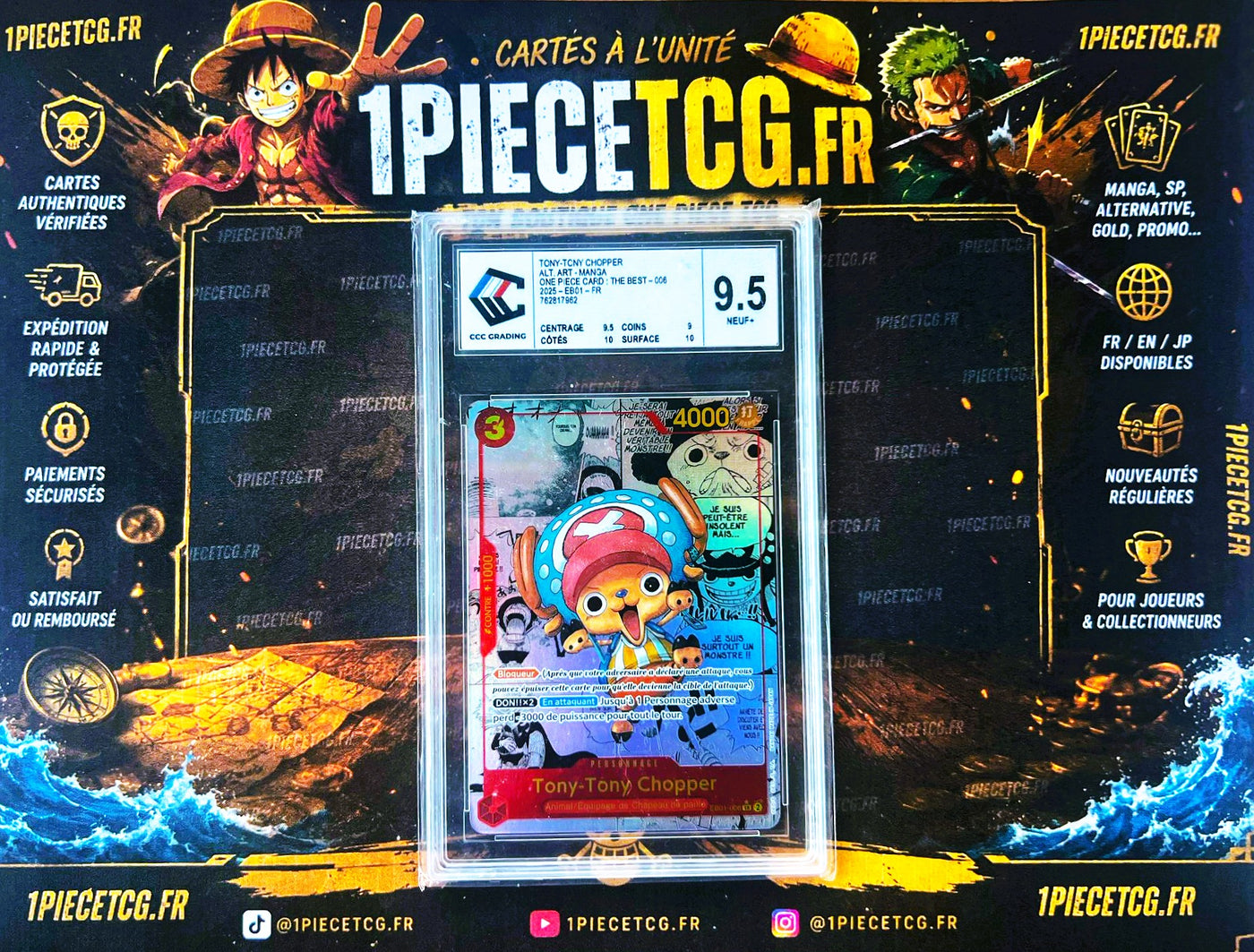 Tony Tony Chopper EB01-006 V.3 Manga – Carte Gradée CCC 9.5 – One Piece Card Game PRB01 The Best