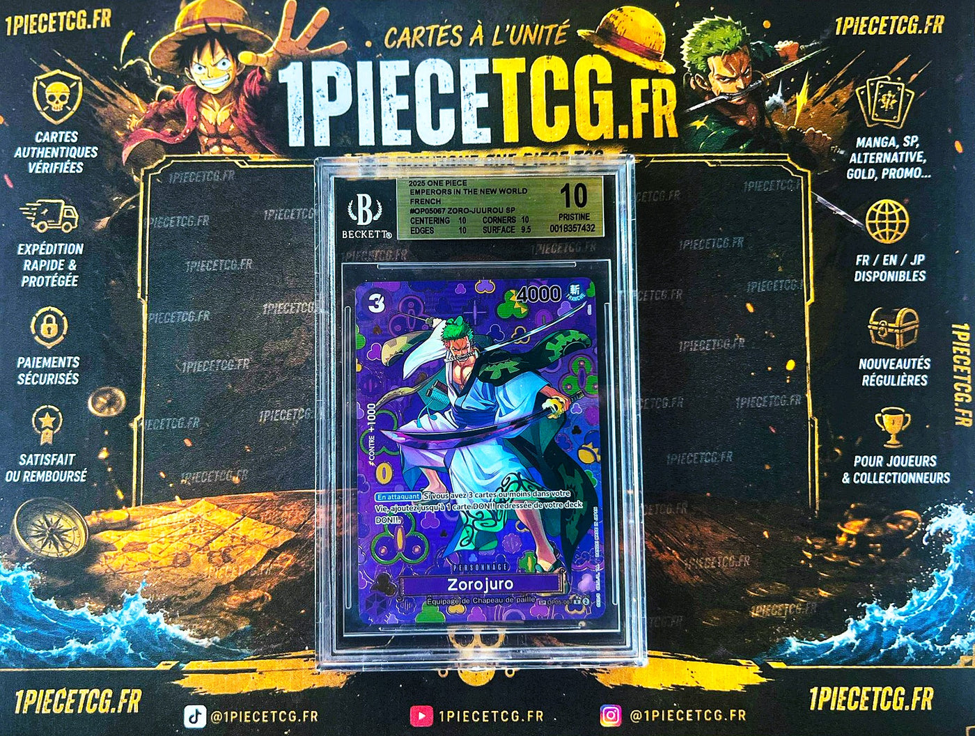 Zoro-Juurou OP05-067 SP FR – Carte Gradée Beckett 10 – One Piece Card Game OP09 Les Quatre Empereurs